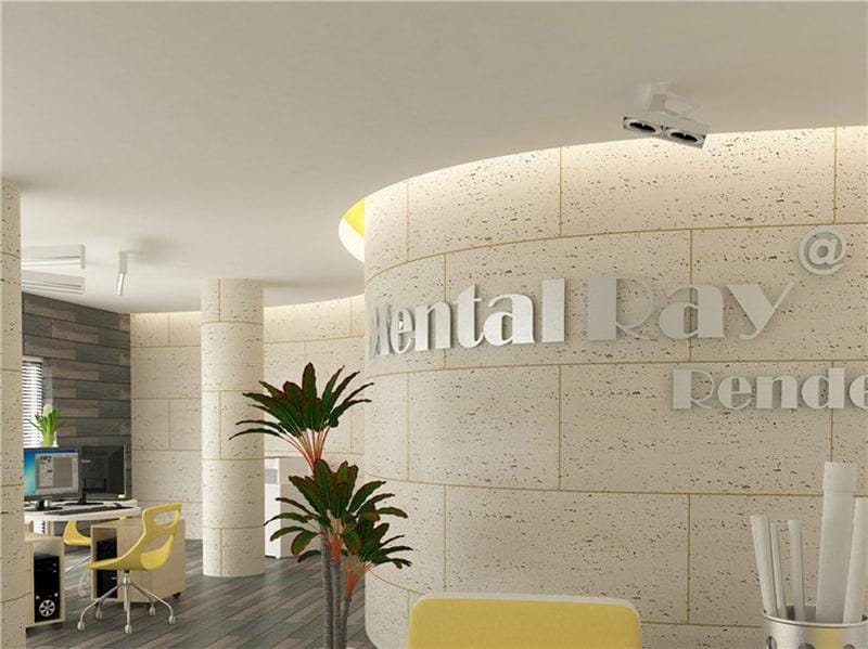 Office lobby with modern wall finishes