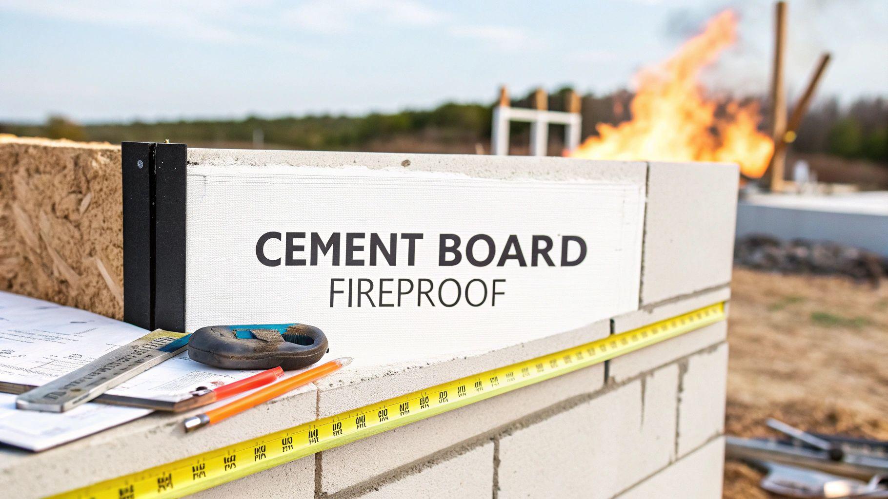 Fireproof cement board substrate prepared for stone veneer installation