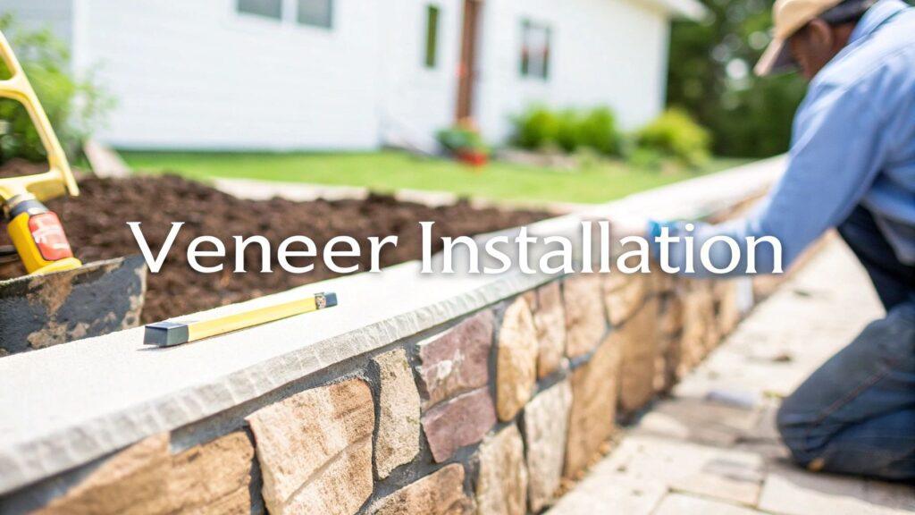 Complete Thin Stone Veneer Installation Guide Australia 8 Tan and brown stone veneer creating an outdoor retaining wall, blending natural textures with a modern design for eye catching residential landscaping.