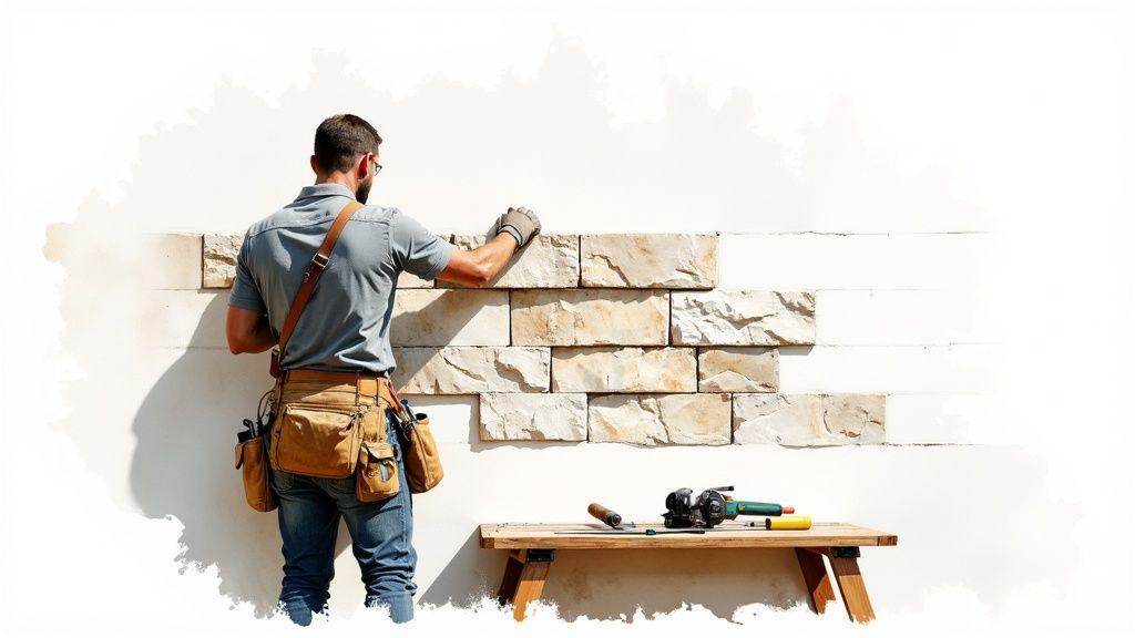 Textured stone veneer panels showing design variety