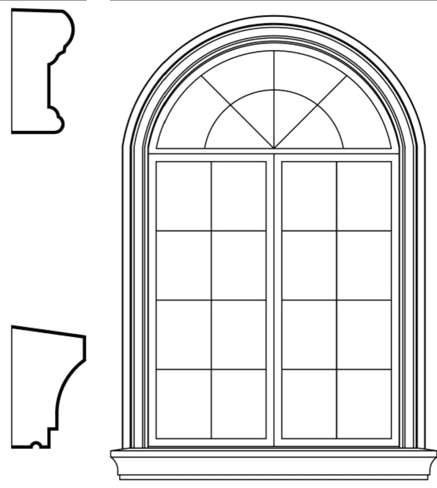 WACA3s1 arched window EPS window and door accent moulding, sill style s1