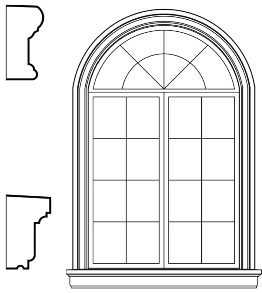 WACA3s3 arched window EPS window and door accent moulding, sill style s3