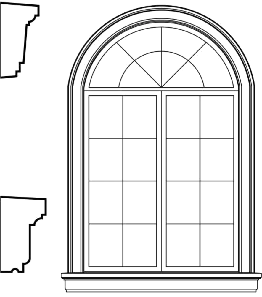 WACA4s3 arched window EPS window and door accent moulding, sill style s3